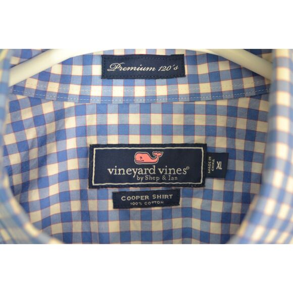 Vineyard Vines Men's XL Cooper Premium 120's Blue Checkered Button Down Shirt - Picture 5 of 12